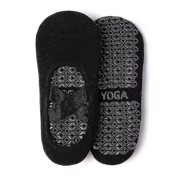 Anti-slip Yogasokker Pilates Sokker Gulv Terry Tyk Bomuld Kryds Dans Bevægelse Sort Black