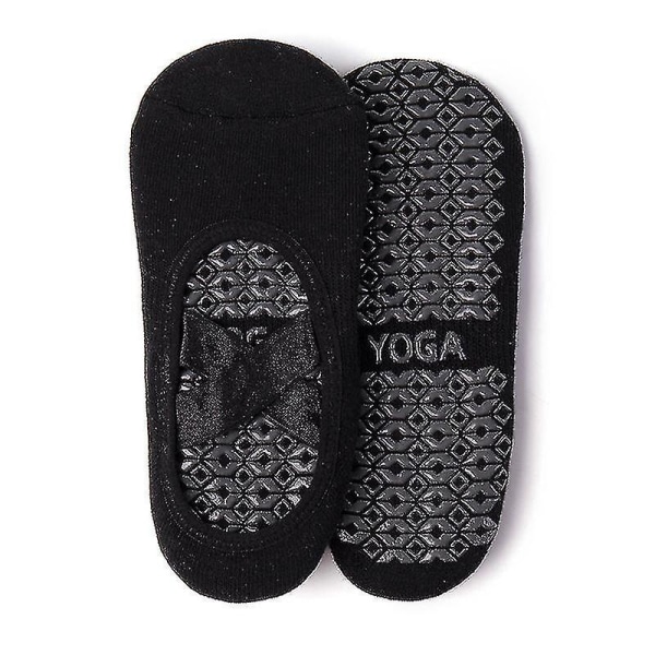 Skridsikre Yoga Sokker Pilates Sokker Gulv Terry Tykke Bomulds Kryds Dans Bevægelse Sort Black