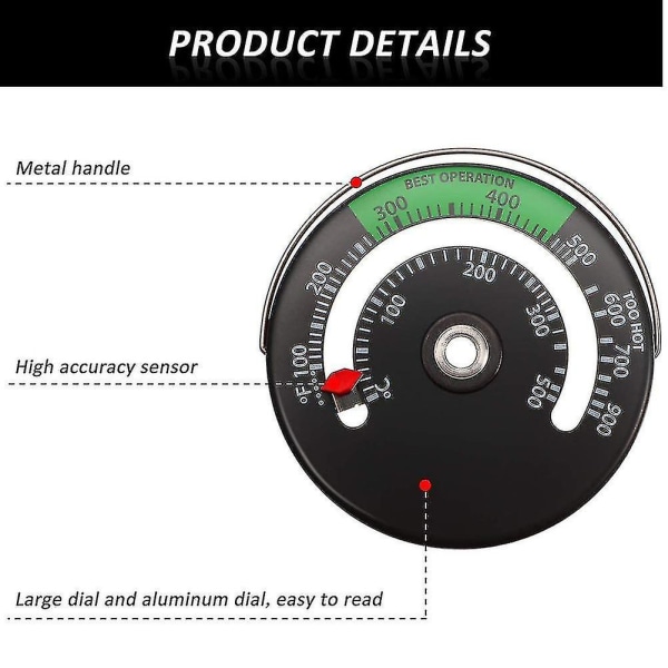 Takka-termometri Magneettinen Uuni-termometri Takka-putken Termometri Mittari Savupiipun Putken Uunin Lämpötilamittari #w0