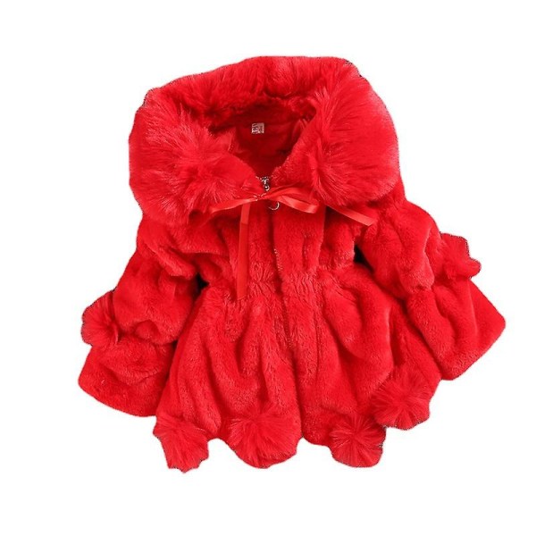 Barn Imitation Päls Stor Pälskrage Pälsboll Tjock Vadderad Flickjacka Vinterkläder 100cmröd red 100cm