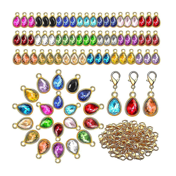 160 stk Birthstone Charms perler anheng og hummerklolåssett, dråpeperler dingler kompatibel med juvel
