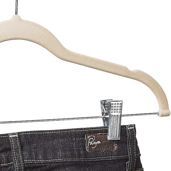 10-pack klädhängare med klämmor - Elfenbensfärgade sammetshängare - Hängare - Byxhängare - Smalt glid