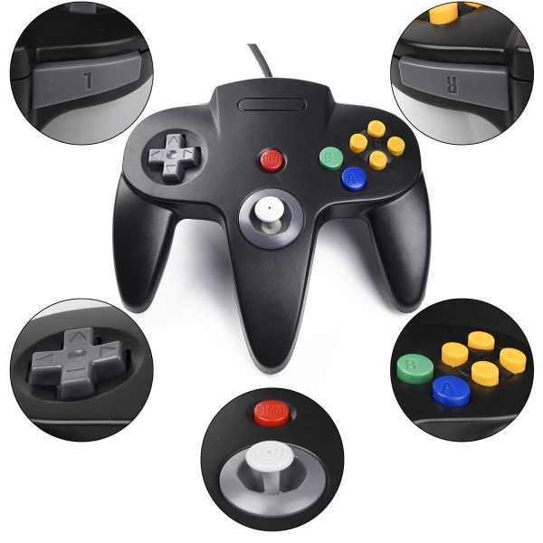 2-pack USB-trådbunden N64-kontroll, suily Klassisk N64 PC-spelkontroll Joystick för PC MAC Pi 3 (Svart/Grå)