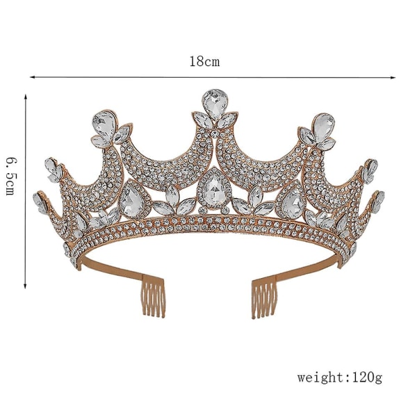 Bruddiadem Hårband Bröllopsprinsessa Diadem Fest Bröllop Diadem Brud Rhinestone Golden 18*18*6.5cm