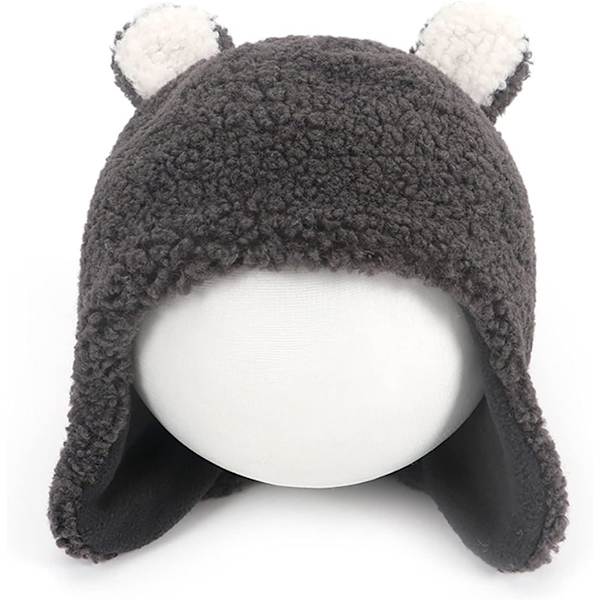Vintermössa, Halsduk och Vantar för Barn, Flickor, Stickad Beanie-Set, Tjock och Varm, Söta Öronpompom (Mörkgrå + Vit)