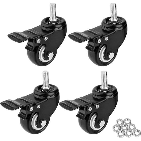 2 tum Svängbara Hjul med Broms, Tunga Gummivändhjul för Handvagn, Arbetsbord, Möbelhjul (m10 X 25 Gängad Stam Bult), 4-pack