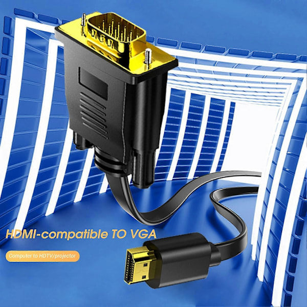 RYI) Konverteringskabel Høy Oppløsning Rask Overføring Plug Play HDMI-kompatibel Hann til VGA PVC Videoadapterkabel for Laptop