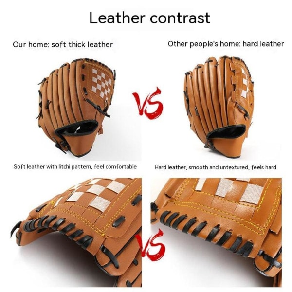 brun , 12,5 tommer softballhandske baseballhandske Tykket håndfanger PU læder baseball fielding handske vanter til begyndere, Batti