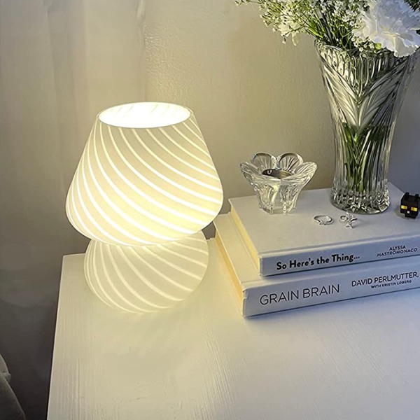 Svamplampa, Glasbordslampor Sänglampor Genomskinliga Vintage Randig Liten Nattsvampdekor Light Swirl for Ambient, (Stripe White)