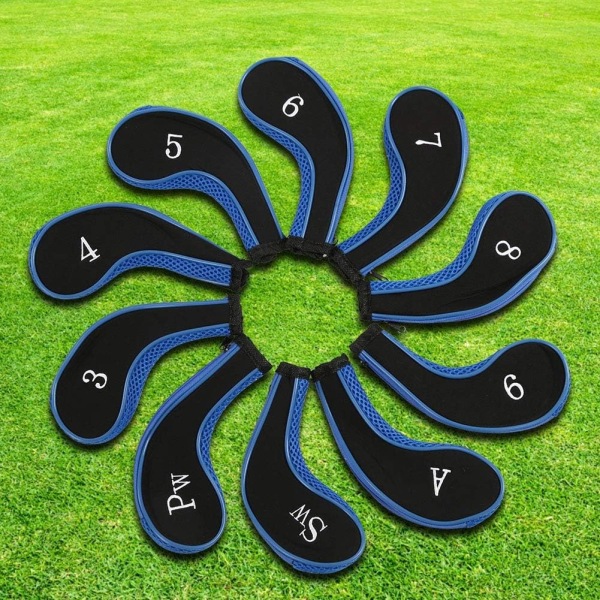 (Mörkblå) Golfjärn Huvudskydd, 10-pack Vattentät Neopren Golfklubba Huvudskydd för Putter Set Skyddande Överdrag Golftillbehör