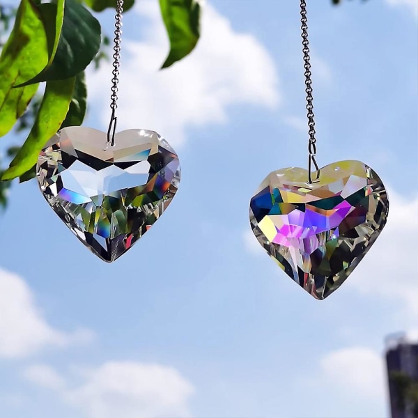 2-pack hjärtkristall solfångare, hängande solfångare med glasprismor för balkong, kök, trädgård