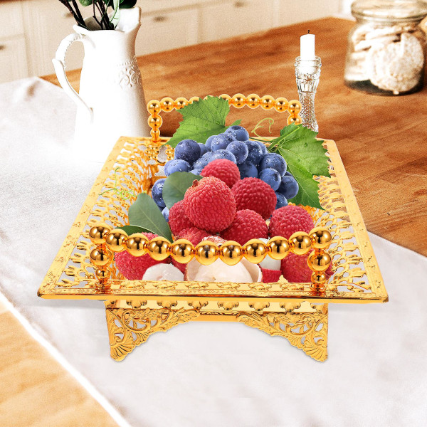 Nordic Style Iron Fruit Plate Fruit Tray Snack Tray With Handle Snack Serving PlateGolden27X18X6CM