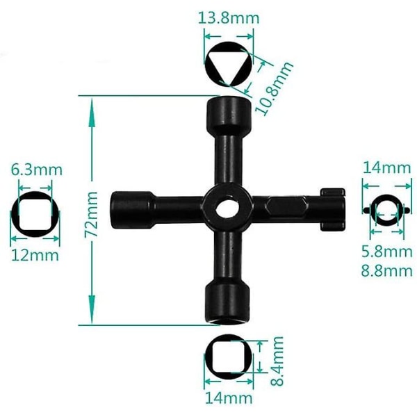 Gassnøkkel Måler Nøkkel Multifunksjonell Nøkkel, For Elektrisk Skap Skap Åpning Service Kryss Nøkler (3 stk, Svart)