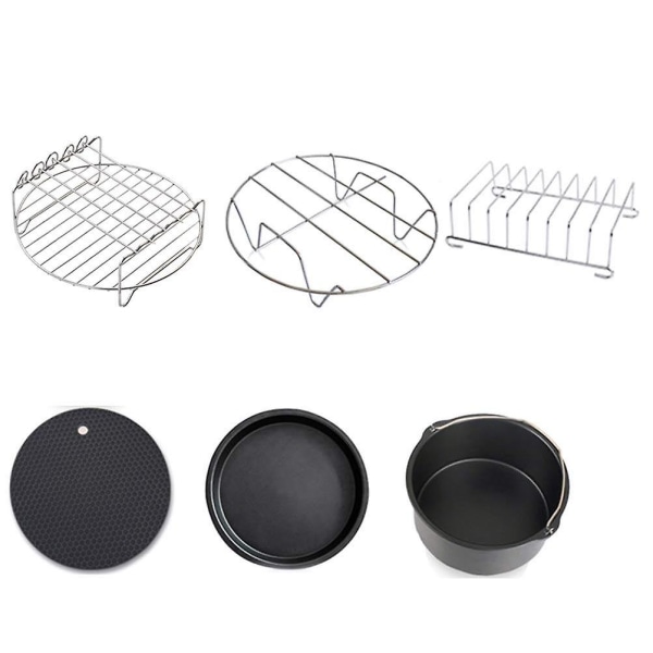 6pcs Multi-functional Air Fryer Accessories Fit All Airfryer Baking Basket Pizza Plate Grill Pot Mat For Kitchen