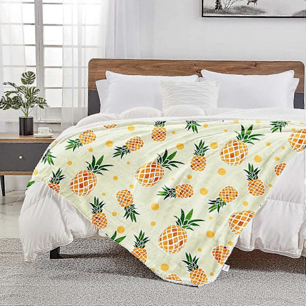 Sød Ananas Tæppe Tegneserie Plaid Tæppe til Sofa, Superblødt Plys Fleece Tæppe Letvægts Flanel Tæppe, Dekorativt Fluffy Sengetæppe til Alle S
