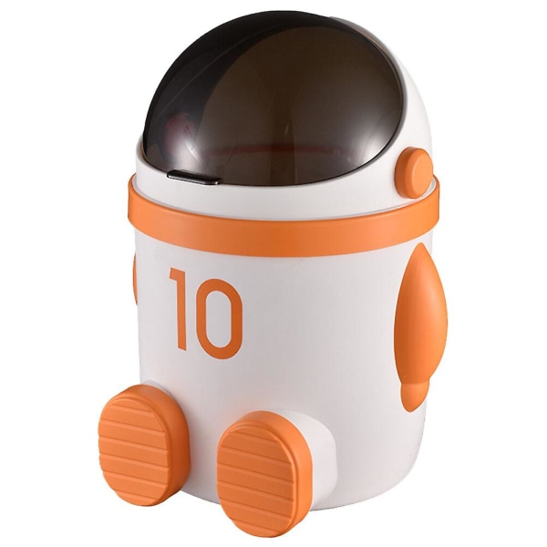 Trash Can With Lid Cartoon Spaceman Design Waste Paper Bin Waste Basket Trash CanOrange35X24.5CM