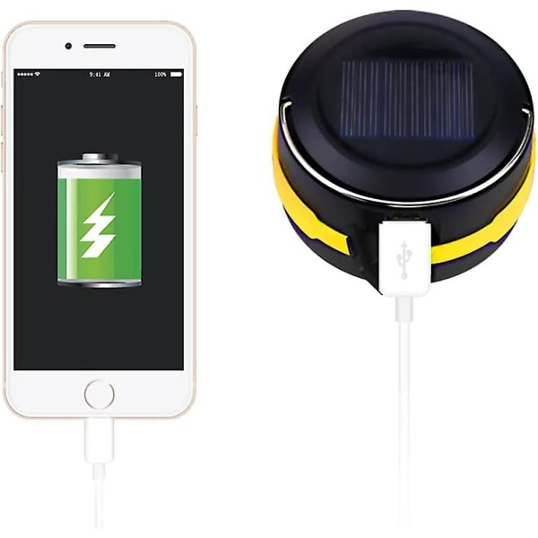 Taitettava Leirintälyhty, 2 Latausmenetelmää Aurinko- ja USB-lataus 3 Valotilalla, Taittuva Leirintävalo ja Ripustuskoukku Leirintään, Ulkoiluun, Vaellukseen