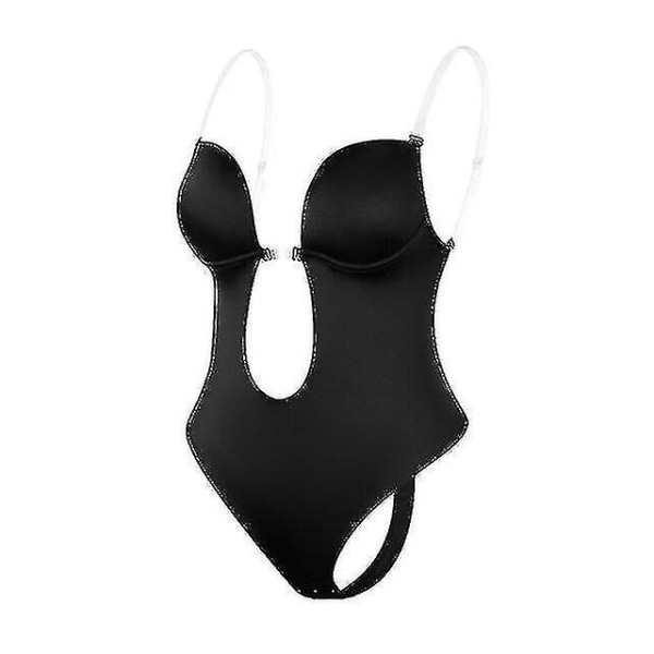 Kvindes Dyb V-hals Body Shaper Stropeløs Rygløs Bodysuit Shapewear U Plunge Sømløs Thong Fuld BodysuitsM(34)Sort M(34) Black