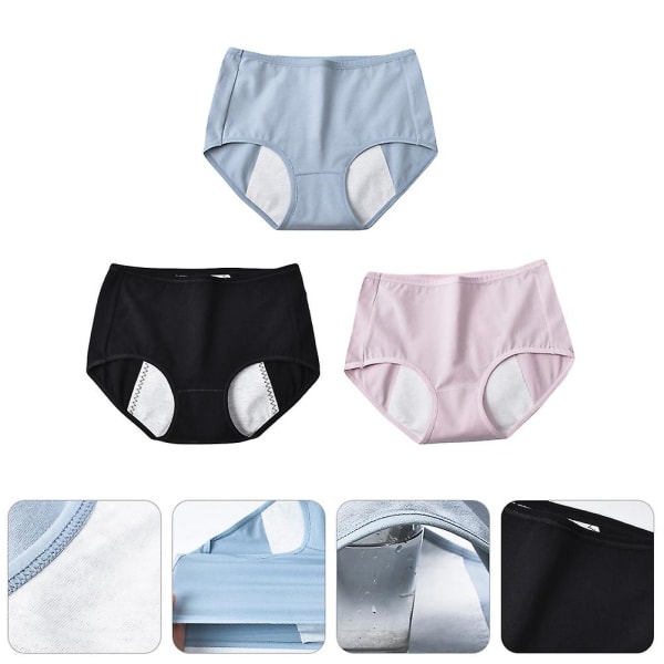 3 stk. Kvinders Bomuldsmenstruationsunderbukser Åndbare Menstruationstrusser XL XL