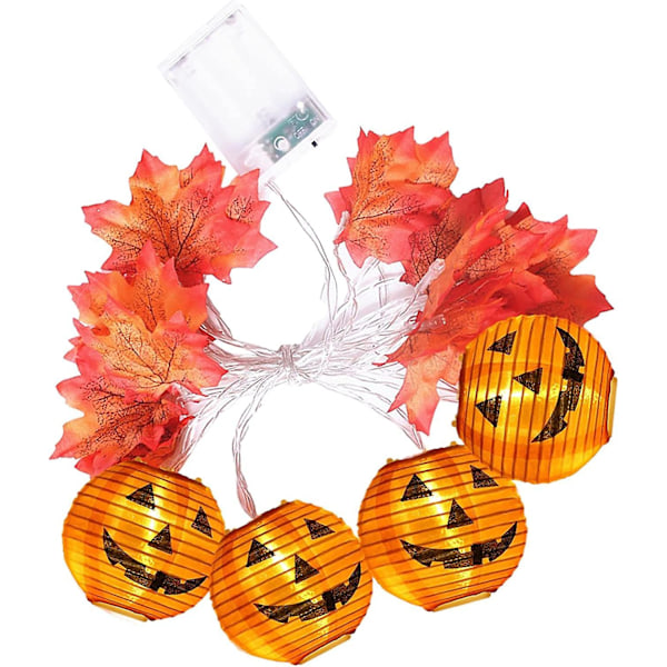 1 stk. Gresskarlyskjede, 9,8 fot 20 LED Gresskarlyskjede med lønneblader, dekorative lys for Thanksgiving høstfest innendørs høst utendørs