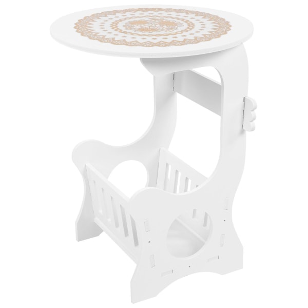 Hvid Moderne Rund Side Mini Natbord Te Bord Til Stue Eller Soveværelse Hvid 47x36cm White 47x36cm