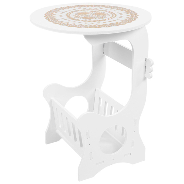 Hvit Moderne Rund Side Mini Sengeside Te Bord For Stue Eller Soverom Hvit 47x36cm White 47x36cm