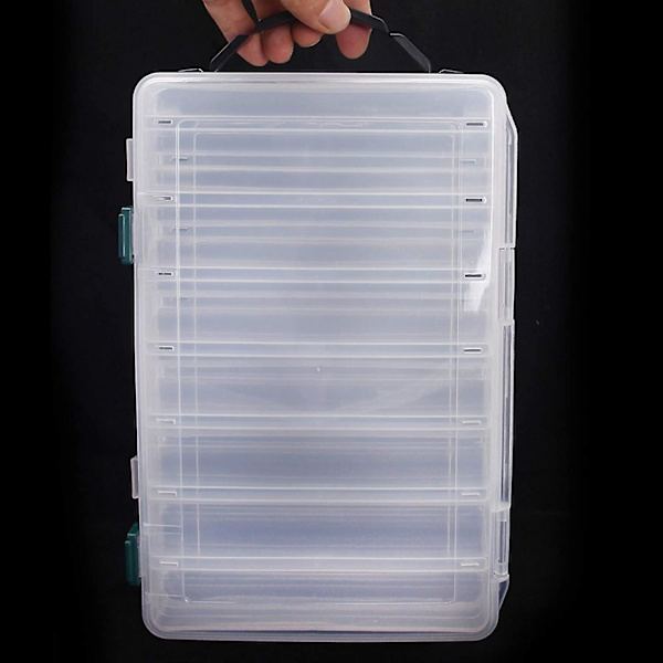 Transparent Lokkeboks, Fiskeverktøysboks 14 Rom Fiske Plast Oppbevaringsboks Dobbeltsidig Lokkeboks Tilbehørsboks Lokkebeholder (27x17x4.7)