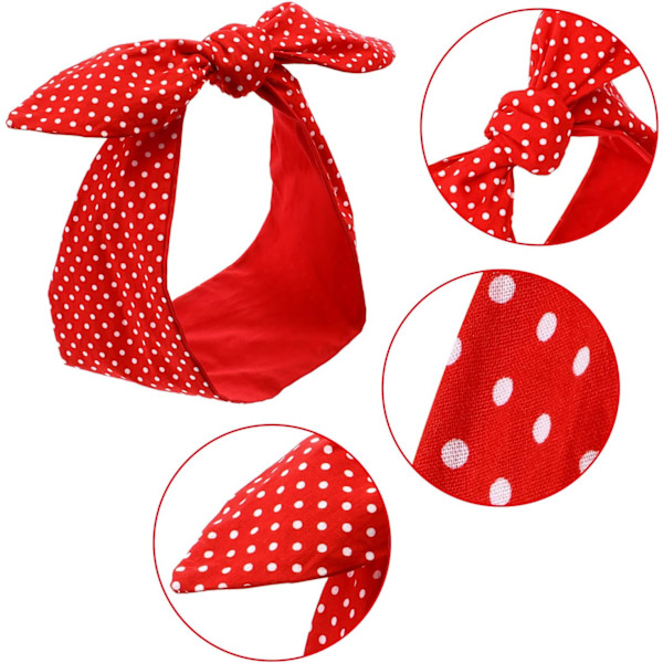 Rosie The Riveter -pääpanta, Vintage Retro -langallinen pääpanta tytöille ja naisille, Pöytäliinan kuvio, 2 kpl (musta + punainen)