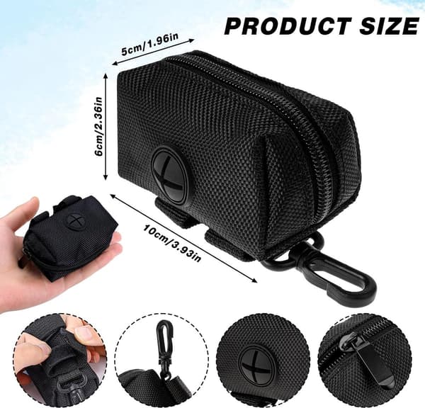 Hundetaskeholder 2-pak, lynlåsholder med hurtig adgangsåbning til snore og gåture, sort, 9 x 5 x 5 cm
