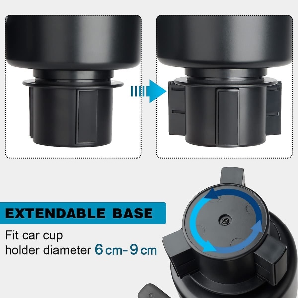 Universal 2-i-1 bilkoppholder for kopp og telefon med 360 graders roterende flaskeholder