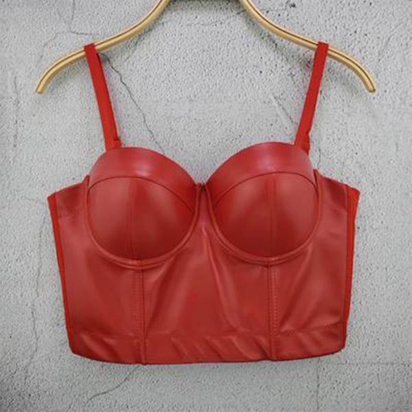 Læder Bustier Kvinders Korset Top BH Sort Bryst-indpakket Vest Elastisk Vest All-match 40 90Rød 40 90 Red