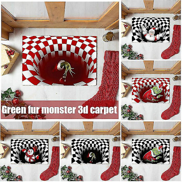 Julmatta 3D Illusion Halvrund Matt Anti-halk Golvmatta Sängbord Matta För Sovrum Vardagsrum Barn 80X120cm Röd Snögubbe Red Snowman 80X120cm
