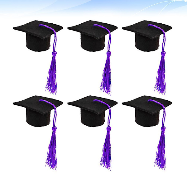 6 stk. Mini Doktorhat Formet Vinflaske Sød Kvast Vinflaske Dæk Graduation Party Ornament Bi Puple 5.5*5.5cm