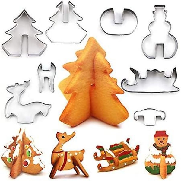 Julekakeformer, julekakeformer, 8 julekakeformer i rustfritt stål, for DIY kakedekorering fondant kjeks kake bakverk Chris