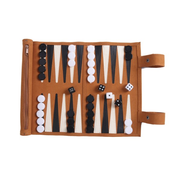 Set i resestorlek - äkta mocka, bärbar, roll-up lätt backgammon resespel - roll-up läder backgammon