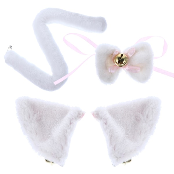 1 Sæt Kat Fancy Dress Katteører Hårklip Sløjfe Hal Cosplay Performance Rekvisitter Hvid 10x6cm White 10x6cm