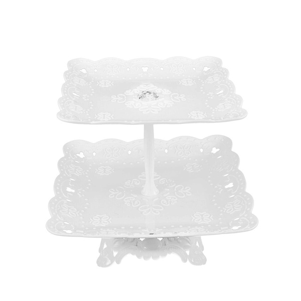 Festlig Dessertbord Dekoration Kvadratisk Dubbellagers Praktiskt Kakställ Vit Färg White