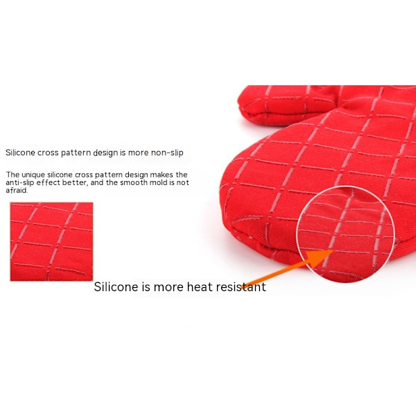 Flamsäkra Köks- och Grillhandskar, Tjocka Värmeisolerande Quiltade Handskar, Ugnssäkra och Värmeisolerande, Röda, 2-pack