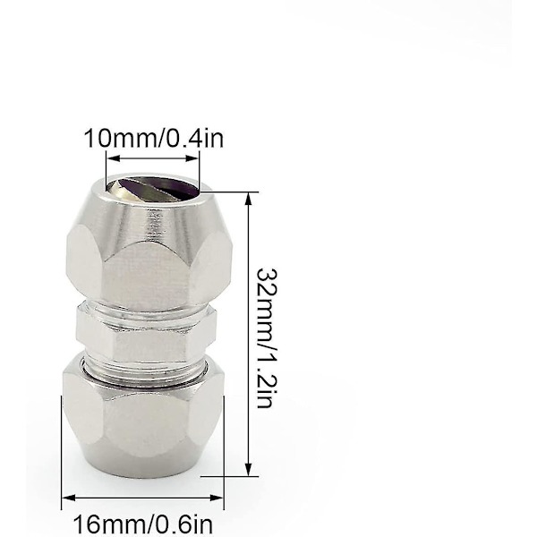 2 kpl 10 mm puristusliittimet letkuliittimet, hopea pneumatiset letkuliittimet, kupari-nikkelillä päällystetyt kaksinkertaiset suorat pikaliittimet, sopii