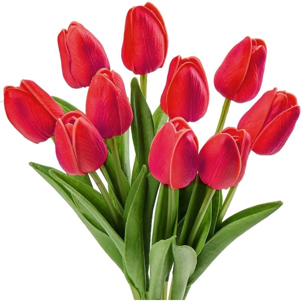 Konstgjorda Tulpaner, 10 stycken Konstgjorda Silketulpaner, Blommor i Latexmaterial, Verklighetstroende Touch, Bröllop, Sovrum, Familj, DIY