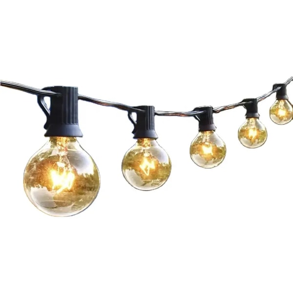 Strängljus för utomhusbruk G40-lampor med 25 Edison-glaslampor, vattentät anslutningsbar hänglampa för verandabalkong på bakgården.