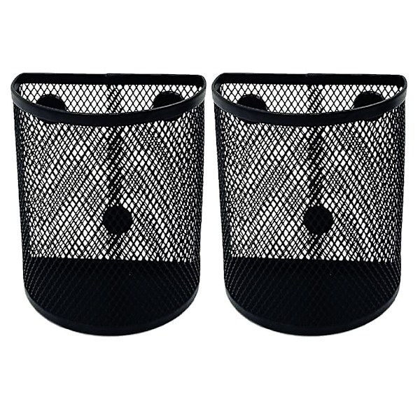 2 stk Magnetisk Blyantsholder Markørholder Mesh Opbevaringskurv Penholder Sort 10x6cm Black 10x6cm