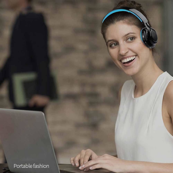 Bluetooth-hodetelefoner lyser opp, sammenleggbare stereo-trådløse hodesett med mikrofon og volumkontroll for pc/mobiltelefoner/tv/ipadblå Blue
