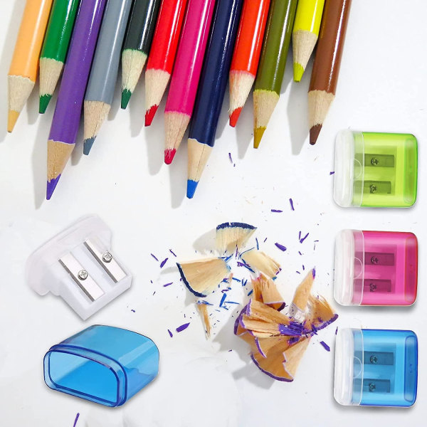 Blyantspisserer, manuell blyantspisser med lokk Liten to hulls blyantspisser Håndholdt blyantspisser Bærbar to-hulls blyantspisser for