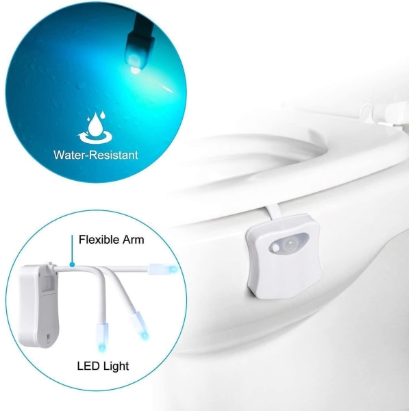 2 st Toalettlampa LED Nattlampa Rörelsesensor LED Toalettlampor för Badrum Toalett Hink, Skåp, Handfat Skål Säte 8 Färgbyte, Använd i Mörker