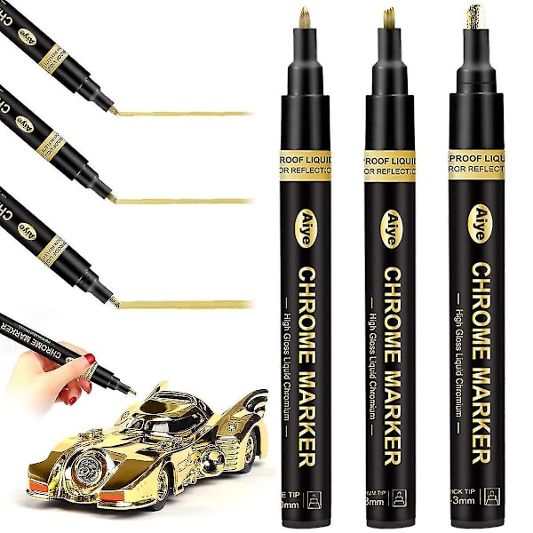 3-pack flytande krommarkör spegel flytande kromfärgpenna set metalliska markeringspennor DIY konst hantverk höjdpunkt penna guld Gold