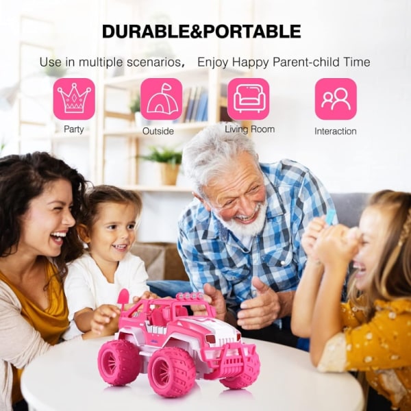 Fjernstyret Bil til Piger, 1:12 Pink Monster Truck, med Genopladeligt Batteri, Vej RC Bil Legetøj til Datter Granddatter