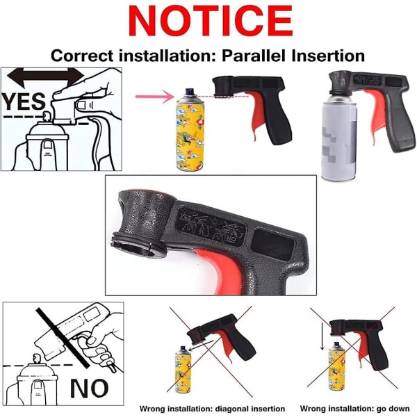 Aerosoli-suihkepullon pistooliote, kestävä suihkepullon kädensija lähes kaikille aerosolille (2 kpl, musta punainen)