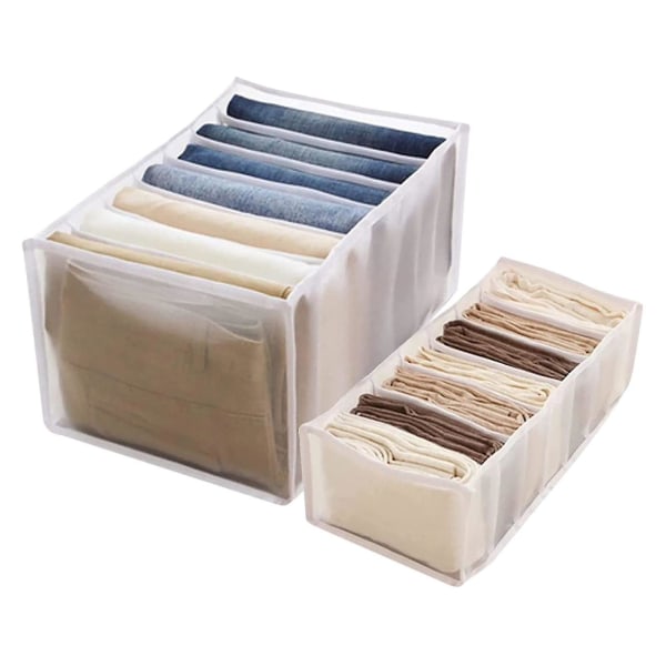 2 stk 7 Ruter Vaskbar Garderobe Klær Organizer Jeans Leggings Rom Oppbevaringsboks (36x17x12cm)/(36x25x20cm)