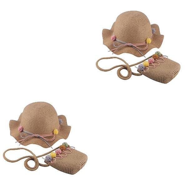 2 kpl Auringonsuojaa Lasten Hatty Tyttöjen Muodikkaat Aalto Olki Lasten Kylmä Kesä Ranta Vauvan Säilytyspussi (hattu A 2pcs 25*25cm